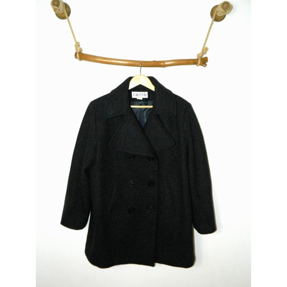 JG Hook Coat Charcoal Gray  Wool Double Breasted Pea Coat Size 16W